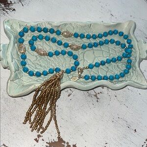 LOFT Elegant Turquoise and Gold Beaded Necklace